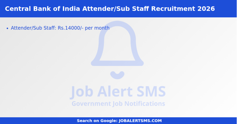 Central Bank of India Attender/Sub Staff Recruitment 2026