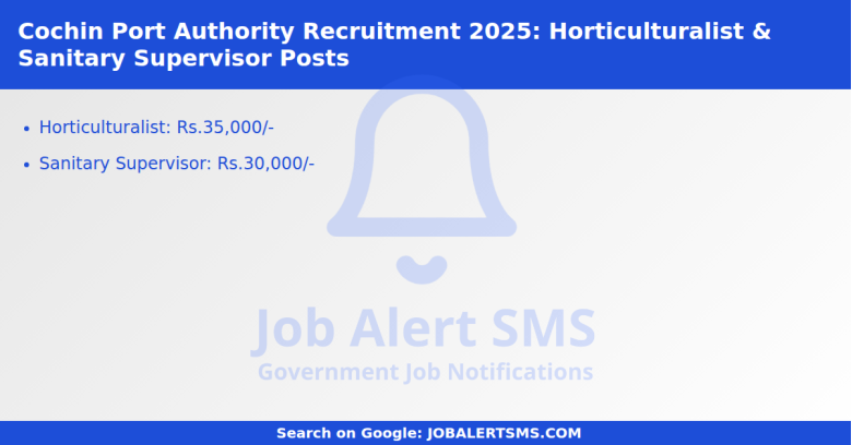 Cochin Port Authority Recruitment 2025: Horticulturalist & Sanitary Supervisor Posts