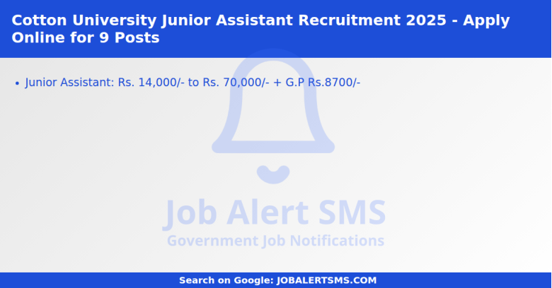 Cotton University Junior Assistant Recruitment 2025 - Apply Online for 9 Posts