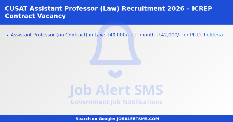CUSAT Assistant Professor (Law) Recruitment 2026 – ICREP Contract Vacancy
