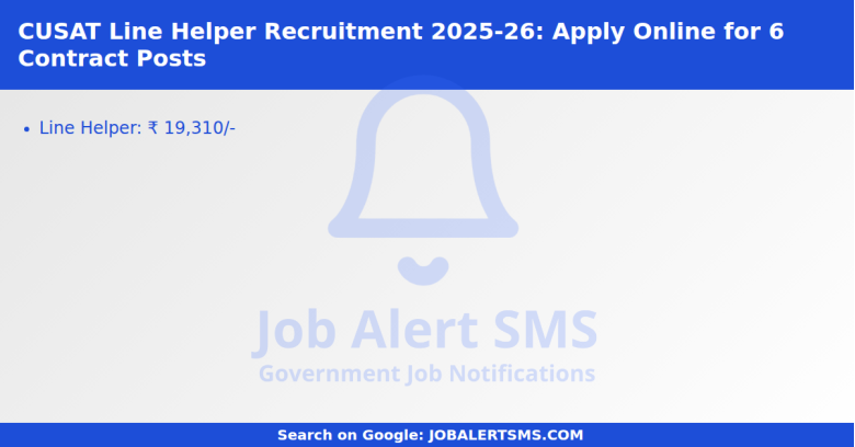 CUSAT Line Helper Recruitment 2025-26: Apply Online for 6 Contract Posts