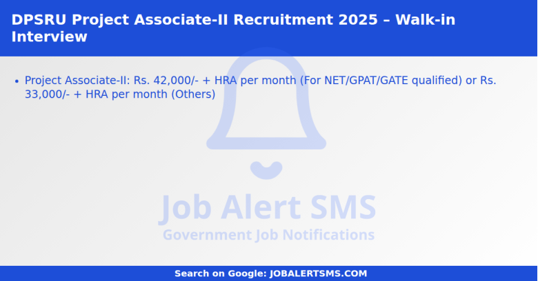 DPSRU Project Associate-II Recruitment 2025 – Walk-in Interview