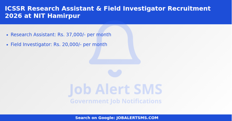 ICSSR Research Assistant & Field Investigator Recruitment 2026 at NIT Hamirpur