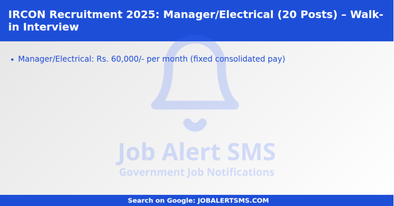 IRCON Recruitment 2025: Manager/Electrical (20 Posts) – Walk-in Interview