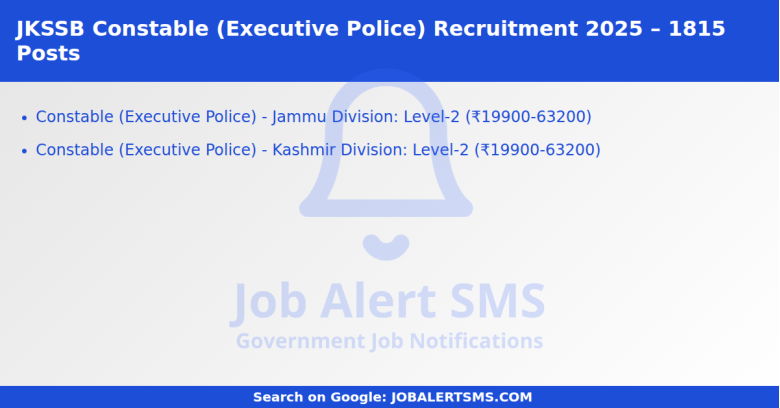JKSSB Constable (Executive Police) Recruitment 2025 – 1815 Posts