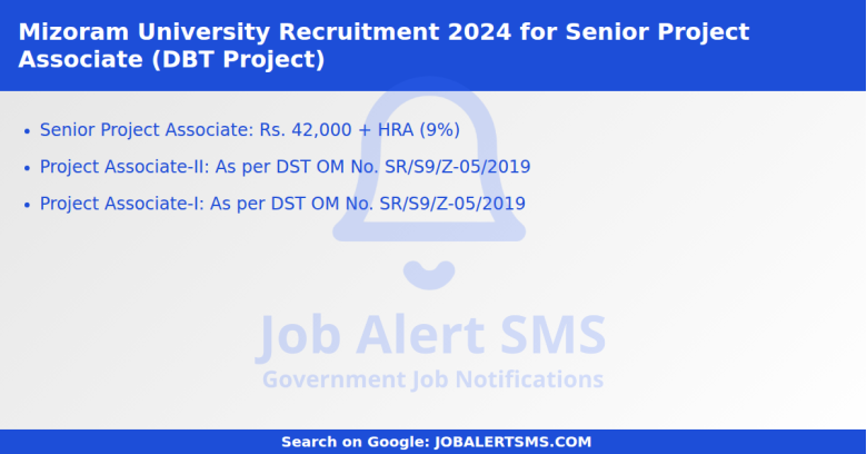 Mizoram University Recruitment 2024 for Senior Project Associate (DBT Project)