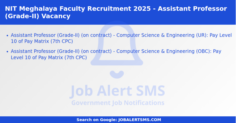 NIT Meghalaya Faculty Recruitment 2025 - Assistant Professor (Grade-II) Vacancy