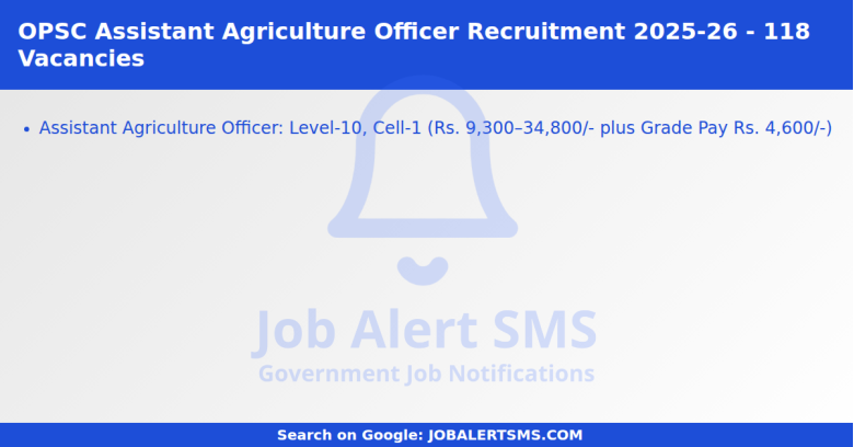 OPSC Assistant Agriculture Officer Recruitment 2025-26 - 118 Vacancies