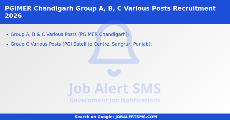 PGIMER Chandigarh Group A, B, C Various Posts Recruitment 2026