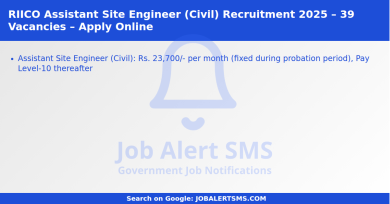 RIICO Assistant Site Engineer (Civil) Recruitment 2025 – 39 Vacancies – Apply Online