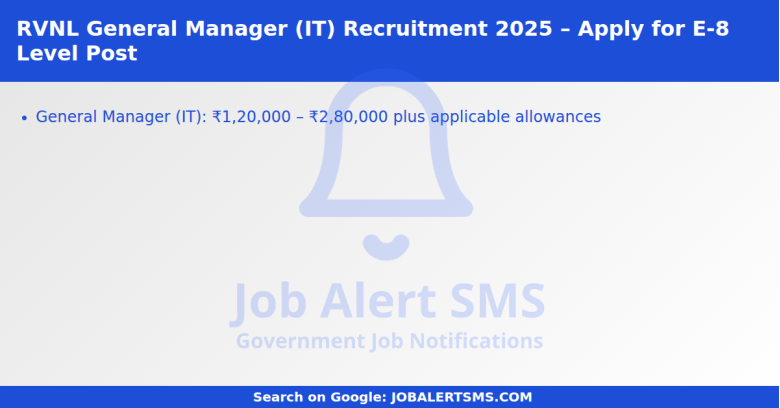 RVNL General Manager (IT) Recruitment 2025 – Apply for E-8 Level Post