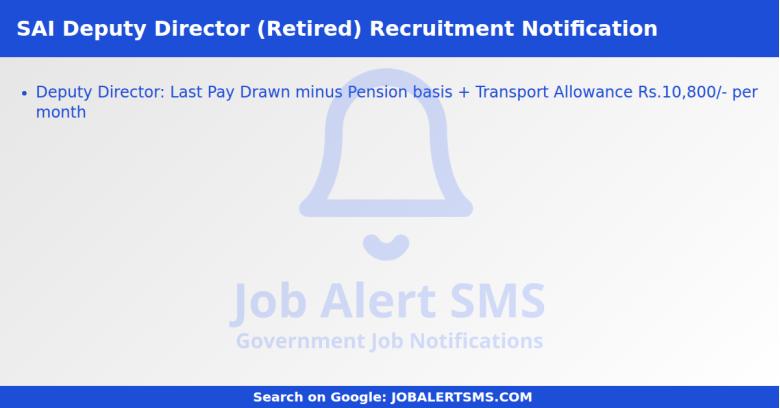 SAI Deputy Director (Retired) Recruitment Notification